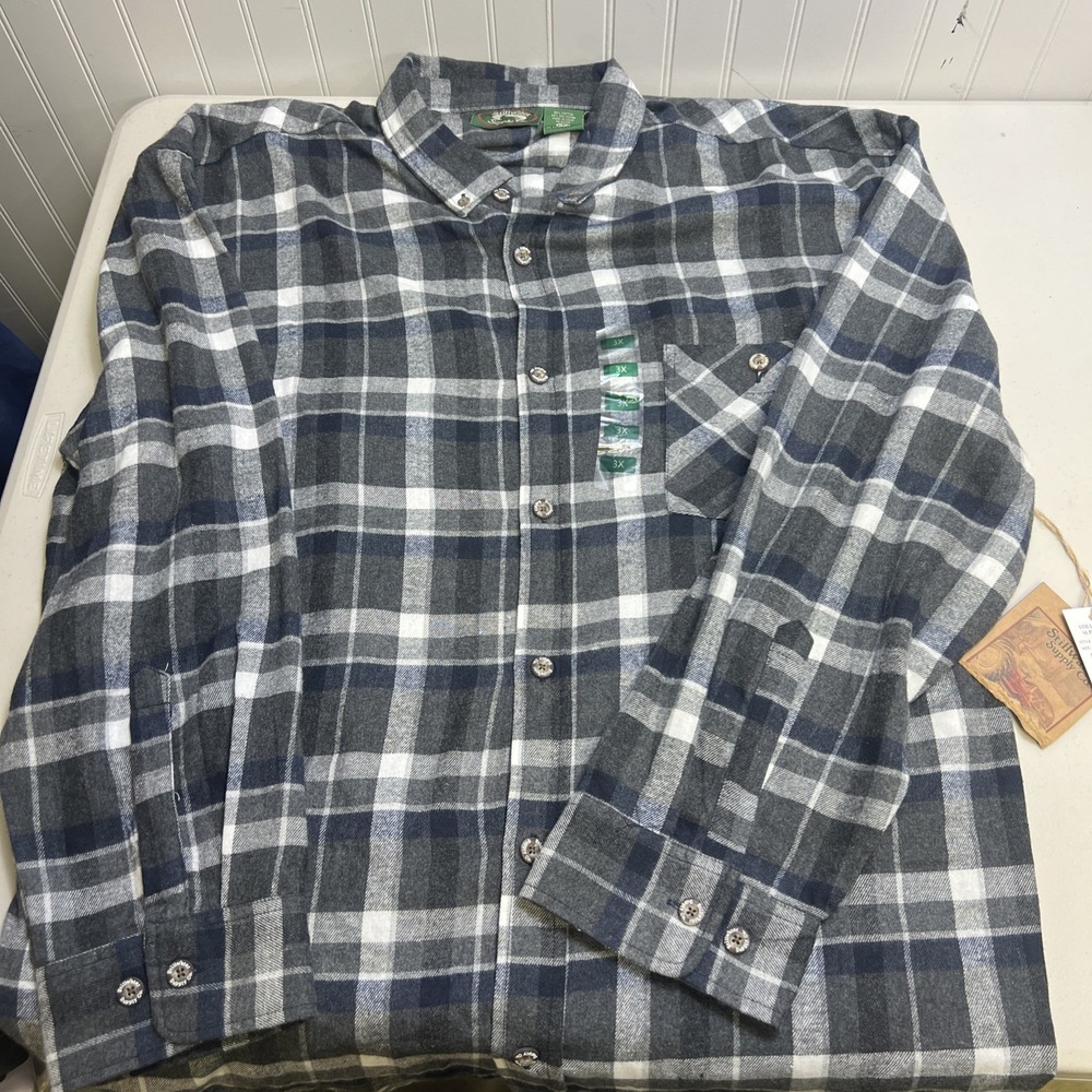 Stillwater Supply Co. Checked Flannel Shirt - 3X Blue Cotton